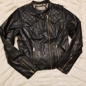 Black faux leather bomber jacket